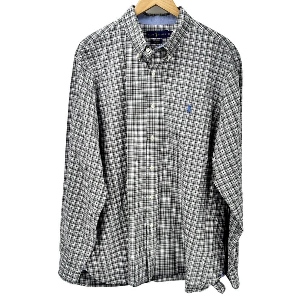 Ralph Lauren Shirt Mens XXL Gray Pink Button Down Long Sleeve Cotton Stretch